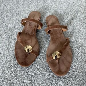 Madewell Brown Velvet Sandals with Gold Detail